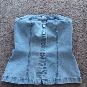 Light Blue Denim Strapless Top